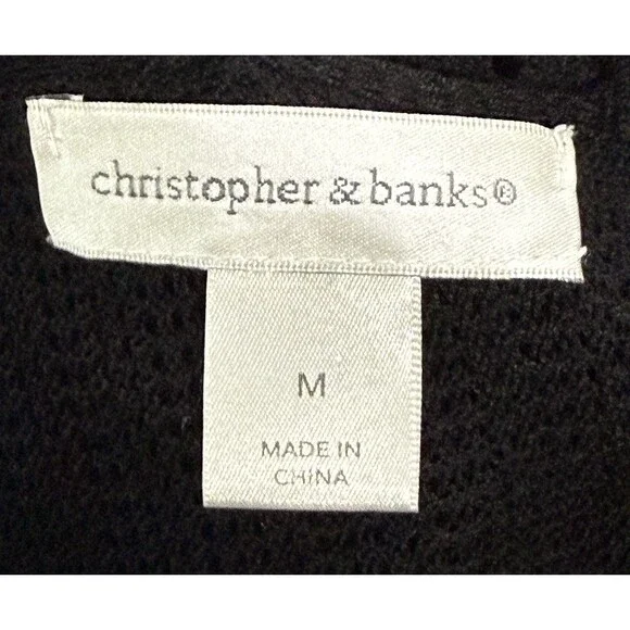 Women Black Open Knit Sweater Strappy Back Lightweight Long Sleeve Top Size Med - Picture 5 of 9